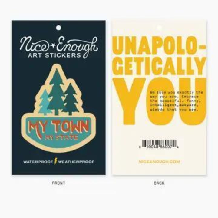 Nice Enough Stickers Retro Trees - 3" Name Drop Sticker | Barcoded | Custom, non-returnable item: Leavenworth WA
