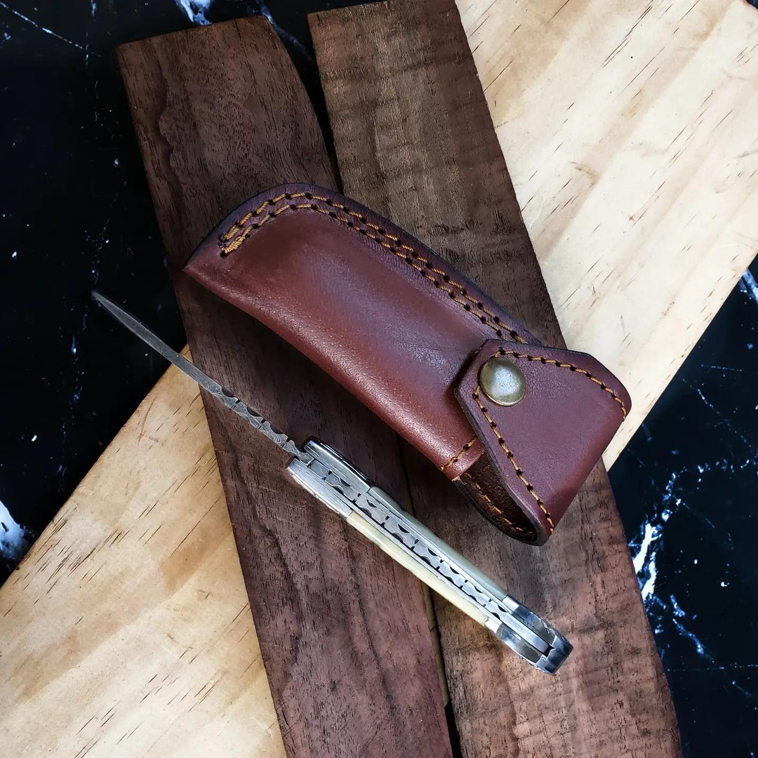 Damascus Camel Bone Folding Knife