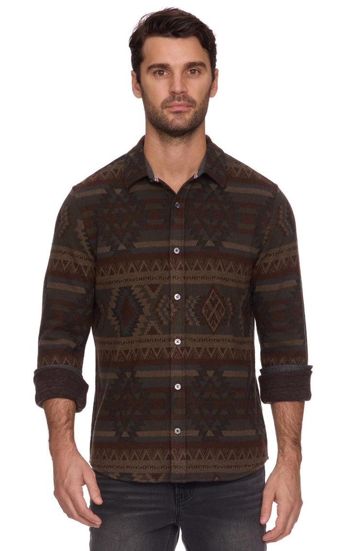 Forestdale L/S Southwestern Hero Knit Flannel - Olive/Brown