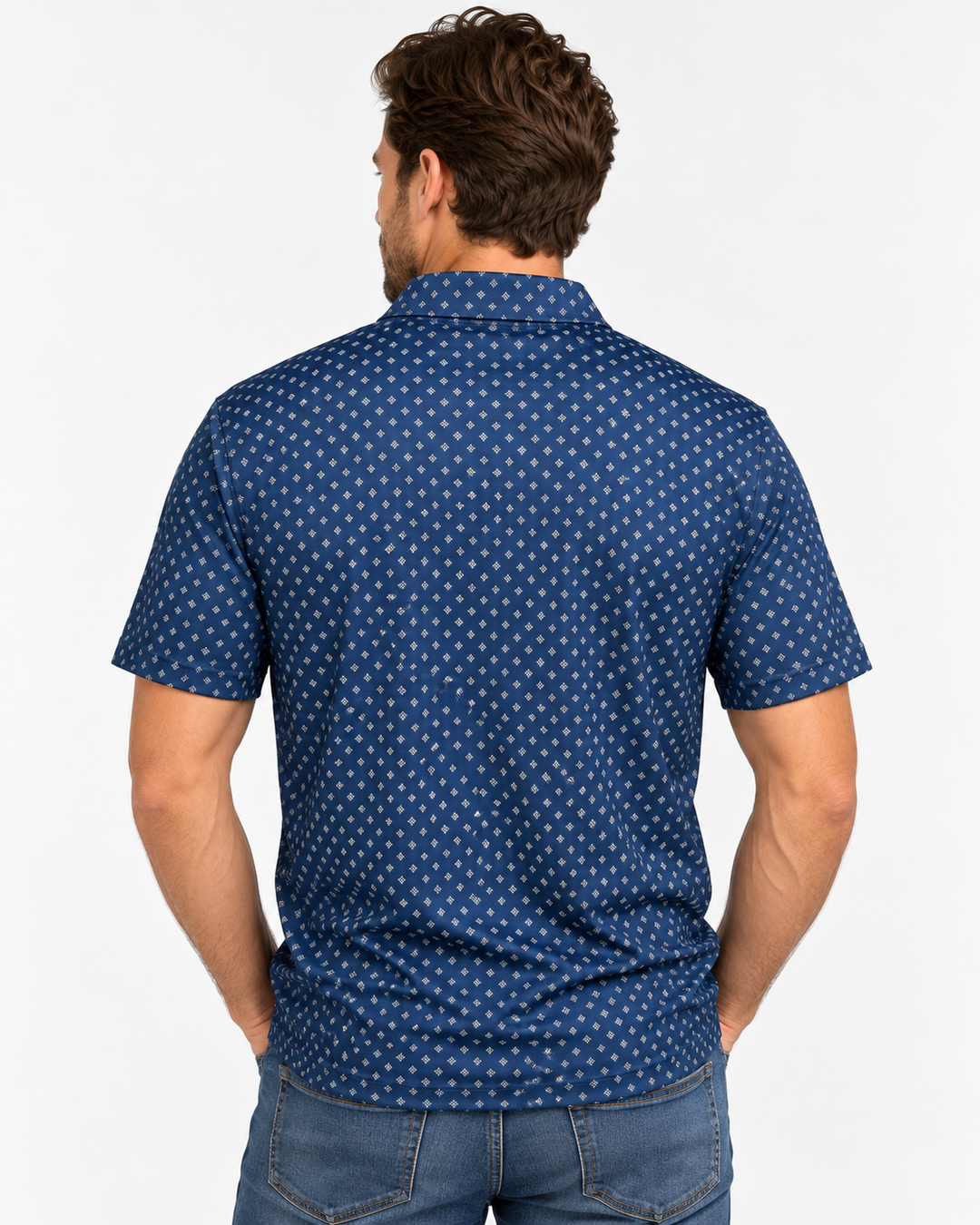 Rock &amp; Roll Denim Micro Geo Printed Polo