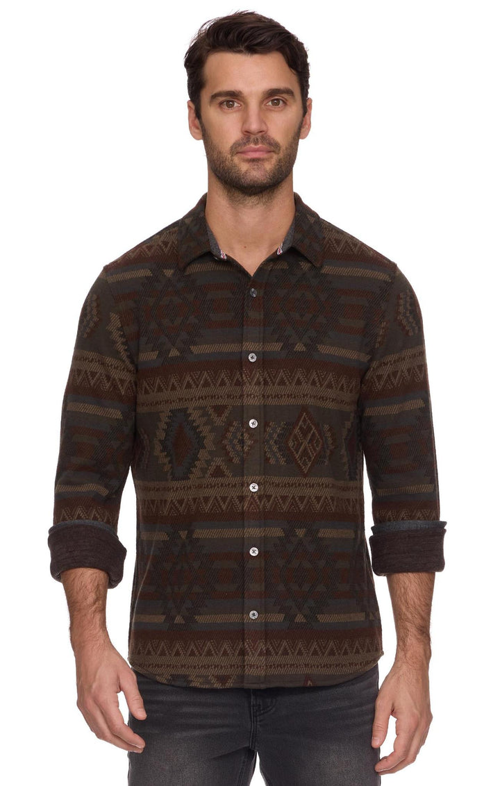 Forestdale L/S Southwestern Hero Knit Flannel - Olive/Brown
