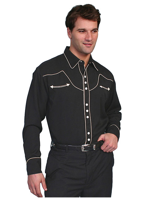 Scully Solid W/Cont. Piping Shirt