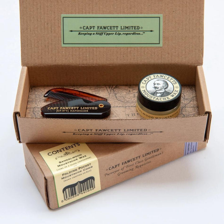 Captain Fawcett Moustache Wax &amp; Folding Pocket Moustache Comb (CF.
87T) 