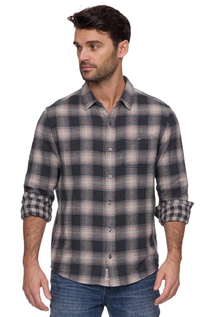 Flag &amp; Anthem Repton LS Double Layer Shirt Charcoal/Taupe - Front View