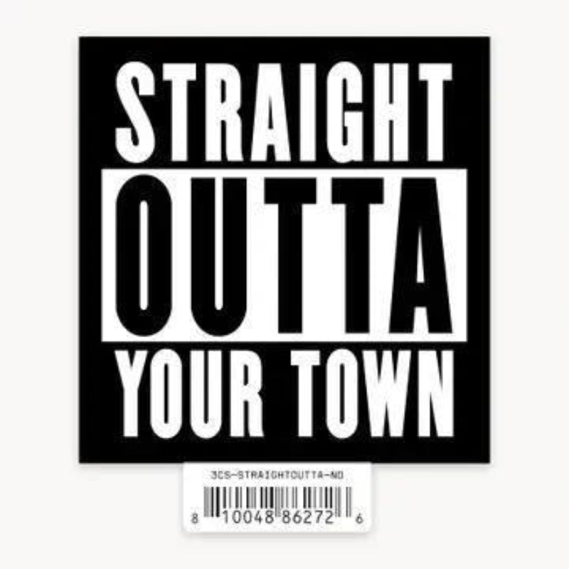 Nice Enough Stickers Straight Outta - 3" Name Drop Sticker | Barcoded | Custom, non-returnable item: Leavenworth
