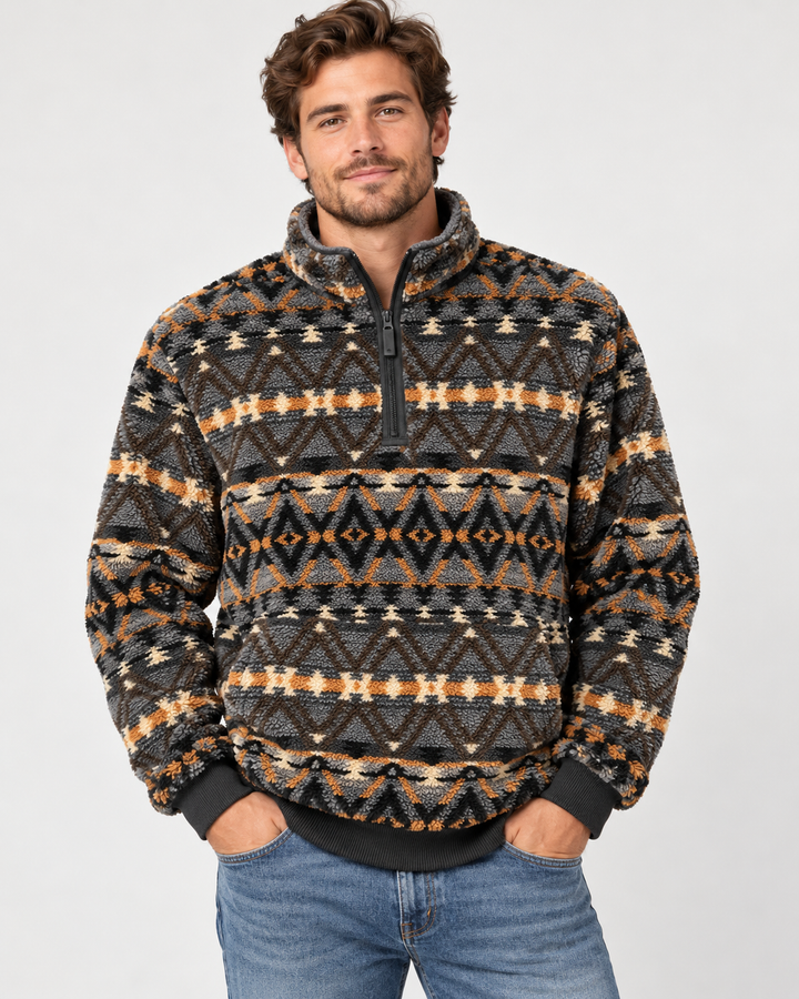 Rock &amp; Roll Denim Aztec 1/4 Zip Plush PUllover