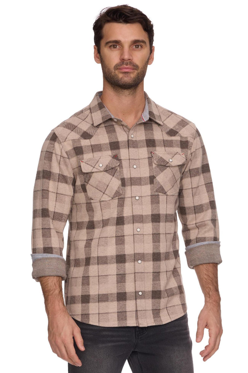 Flag &amp; Anthem Altoona LS Western Hero Knit Flannel Taupe/Brown - Front View