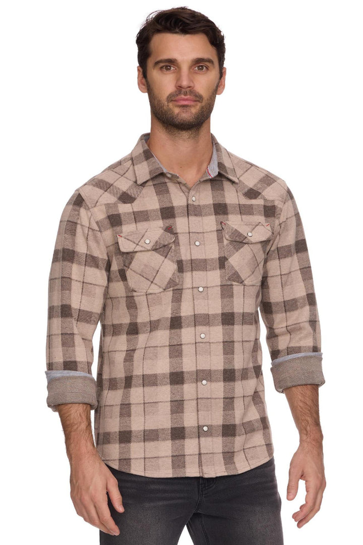 Flag &amp; Anthem Altoona LS Western Hero Knit Flannel Taupe/Brown - Front View