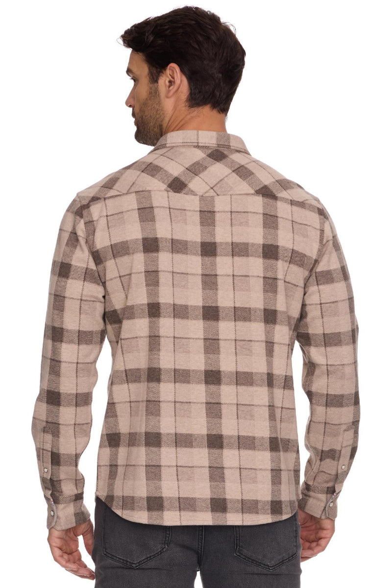 Flag & Anthem Altoona LS Western Hero Knit Flannel Taupe/Brown - Back View