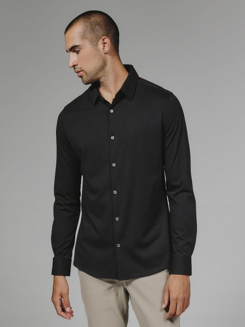 7 Diamonds Girona Long Sleeve Shirt Black - Front View