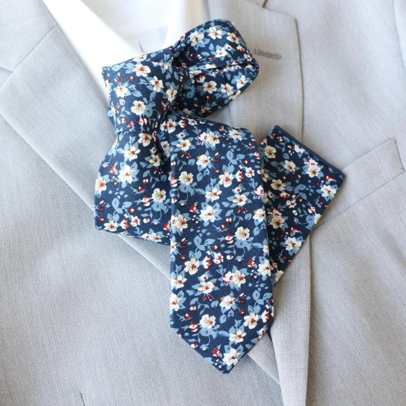 Tie Mood Wiley Dark Blue Floral Slim Tie - Front View