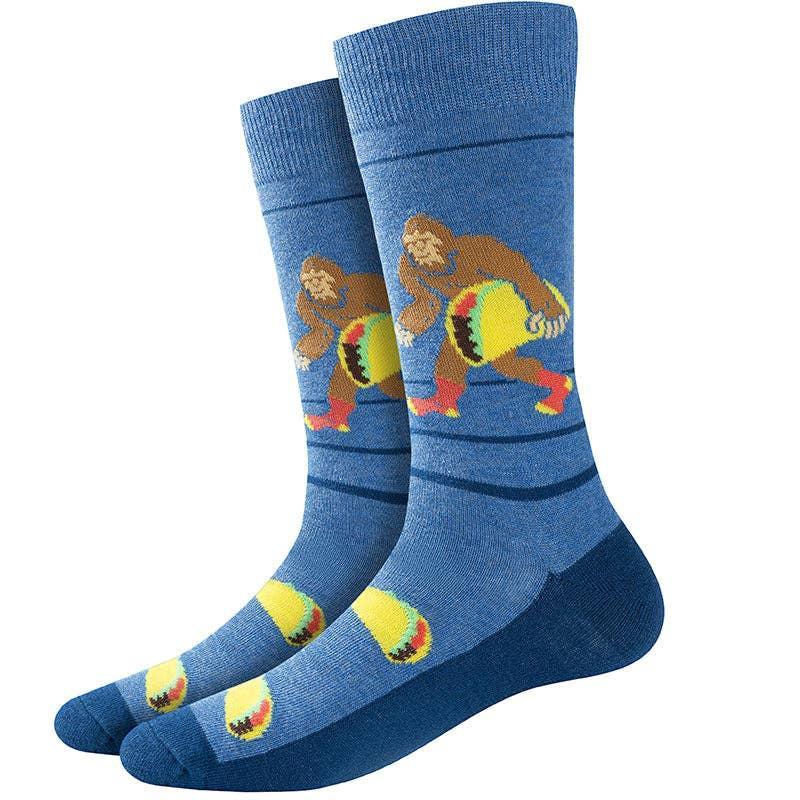 Bigfoot Loves Tacos Socks Blue
