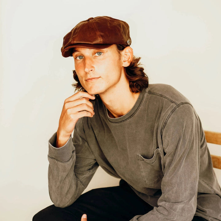 American Hat Makers Bourbon St Genuine Leather Newsboy Cap