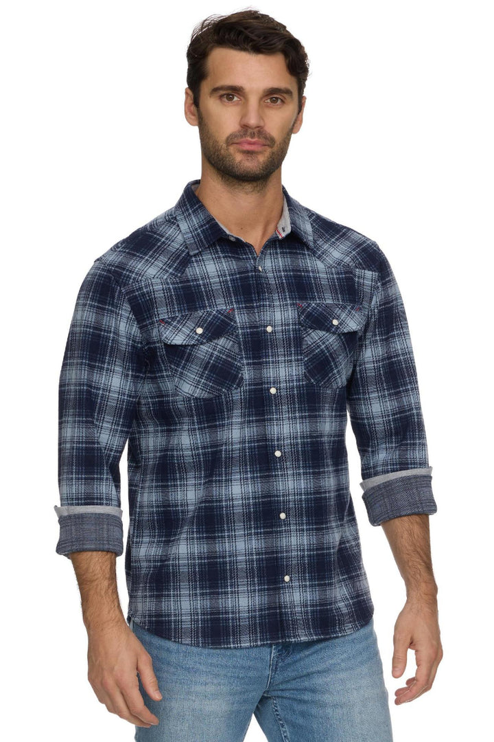 Flag &amp; Anthem Loredo LS Western Hero Knit Flannel Light Blue/Navy - Front View
