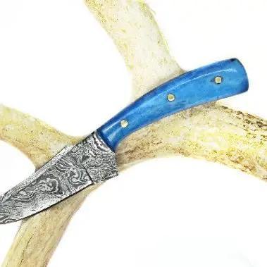 Titan Blue Skinning Knife – Custom Damascus