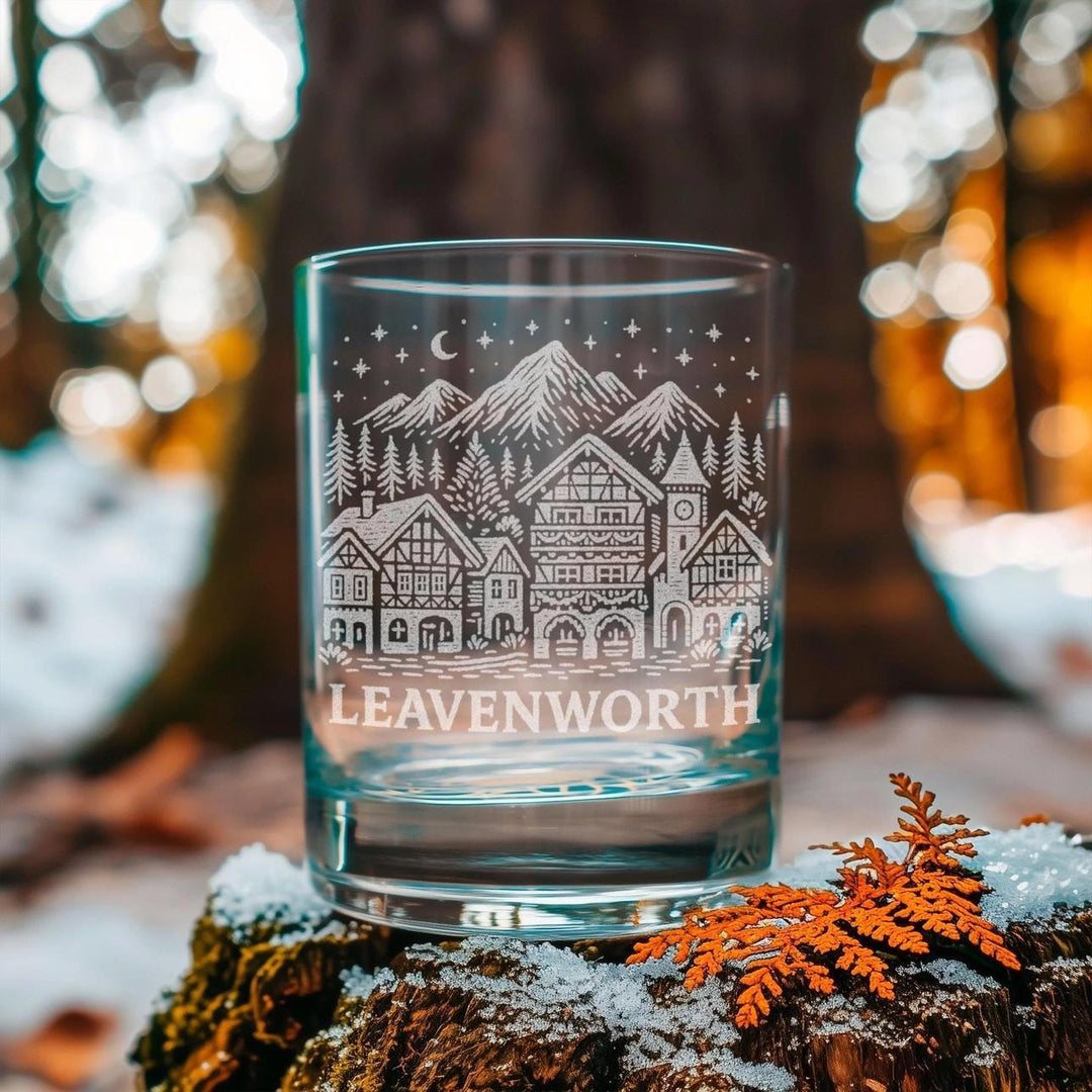 Leavenworth Bavarian Village Etched Rocks Glass | Whiskey Tumbler