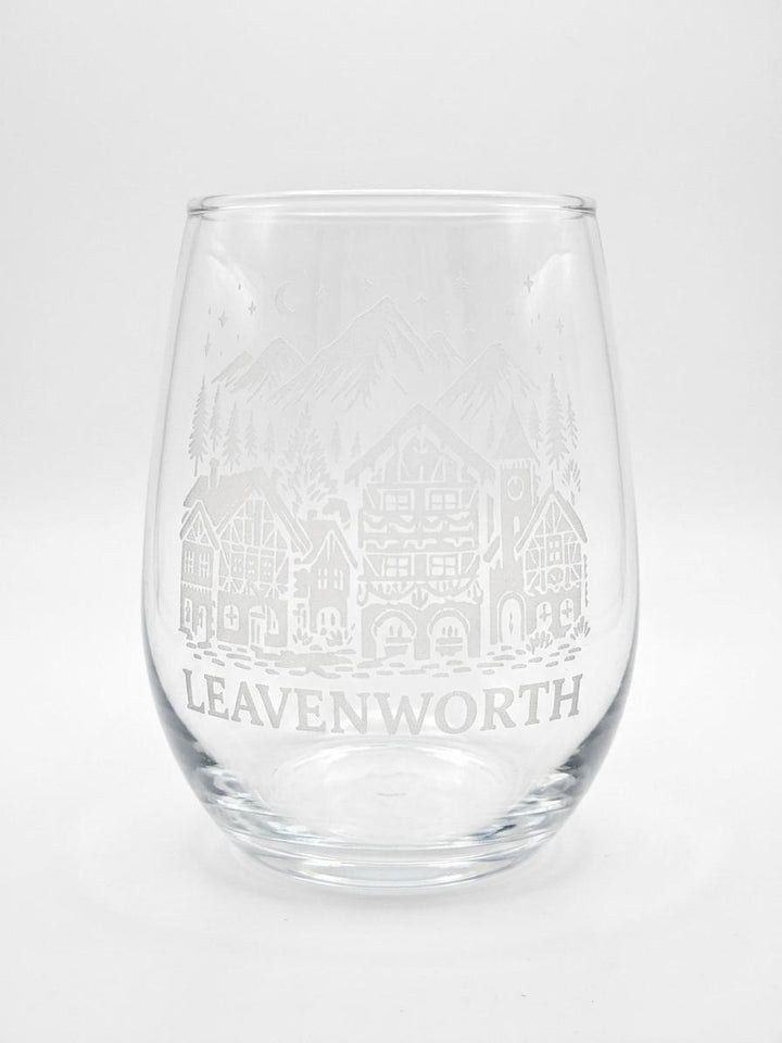 Leavenworth Bavarian Village Etched Stemless Wine Glass