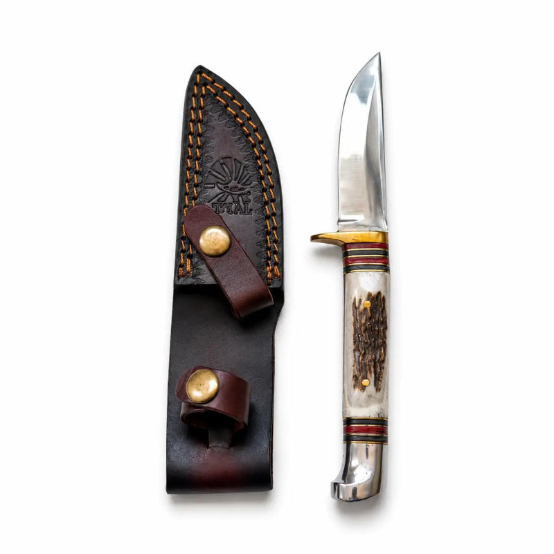 Titan International Titan Heritage Stag Handle Classic Outdoor Knife with
Leather Sheath