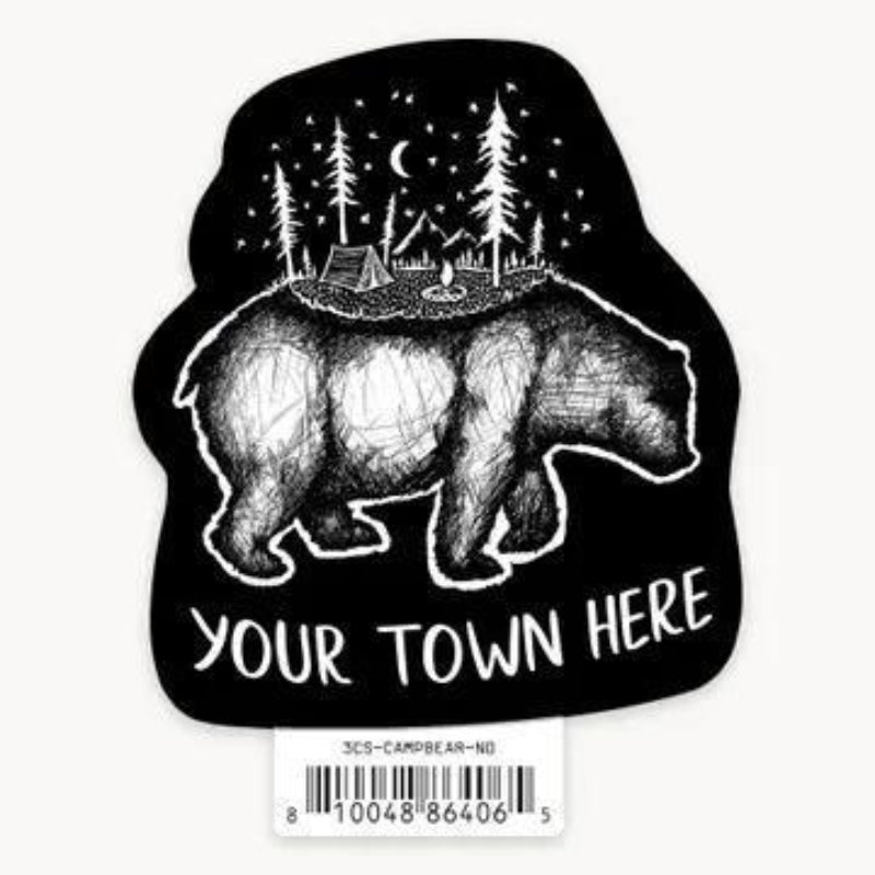 Nice Enough Stickers Camp Bear - 3" Name Drop Sticker | Barcoded | Custom, non-returnable item: Leavenworth