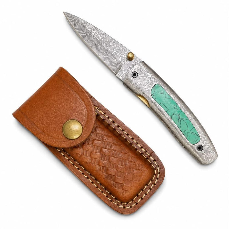 Titan International Titan Turquoise Ridge Damascus Folding Knife