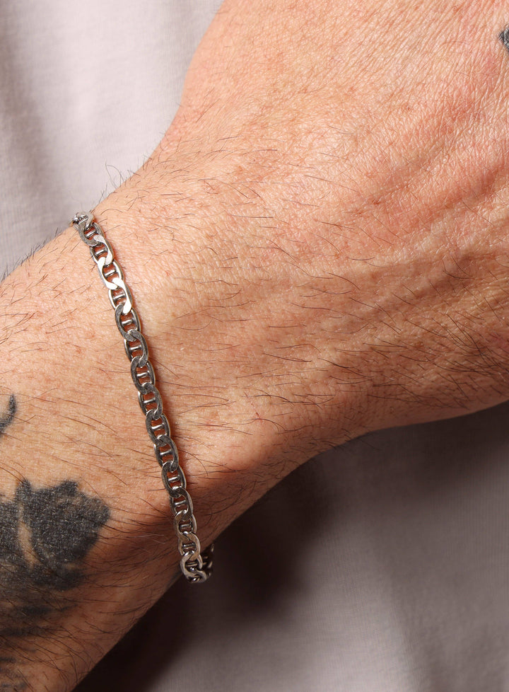 925 Oxidized Sterling Double Anchor Chain Bracelet for Men