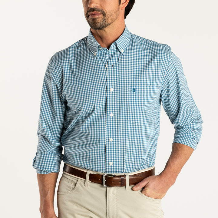 Duck Head Performance Poplin Walton Gingham Shirt - Aegean Blue