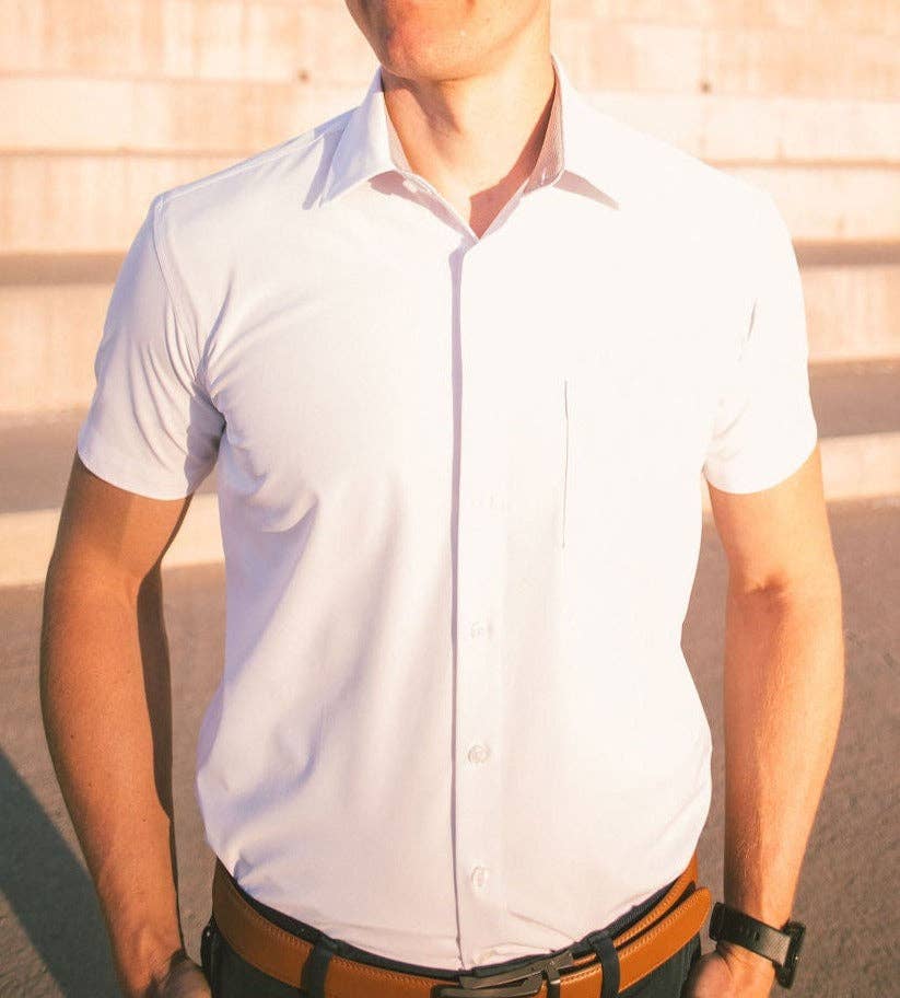 White Hustle Dress Shirt - Short Sleeve