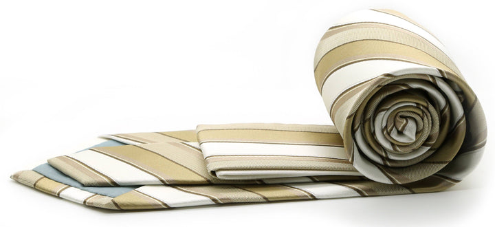 Mens Dads Classic Beige Striped Pattern Business Casual Necktie &amp; Hanky Set U-7