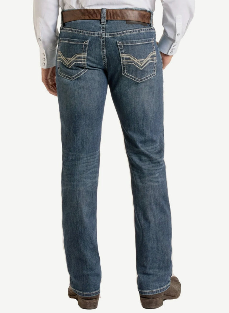 Rock &amp; Roll Denim Revolver Slim Fit Ladder Stitch Embroidered Jean