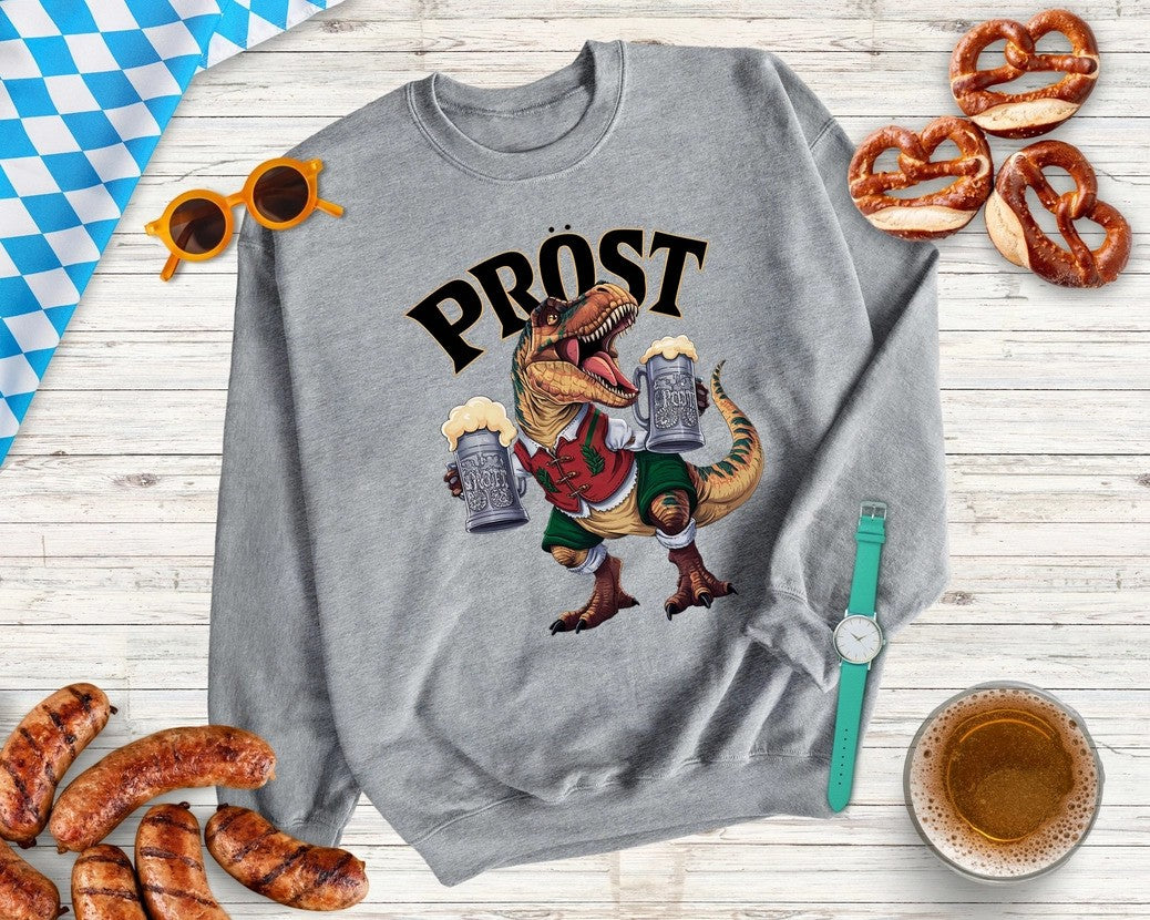 Oktoberfest Prost Dinosaur Sweatshirt, Beer Lover Sweatshirt