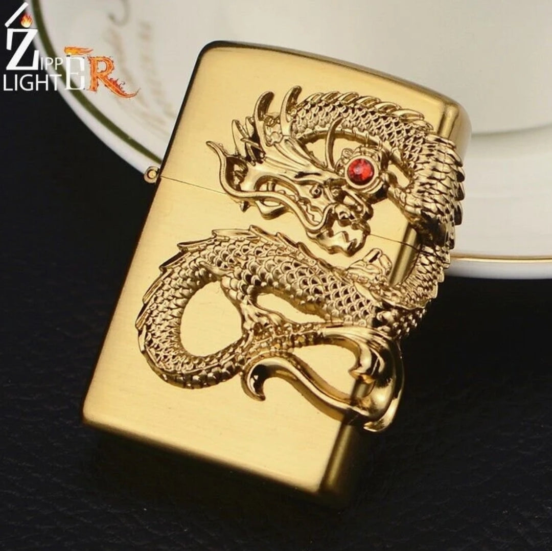 Fancy Amazing Golden Jeweled Dragon Emblem Case Lighter