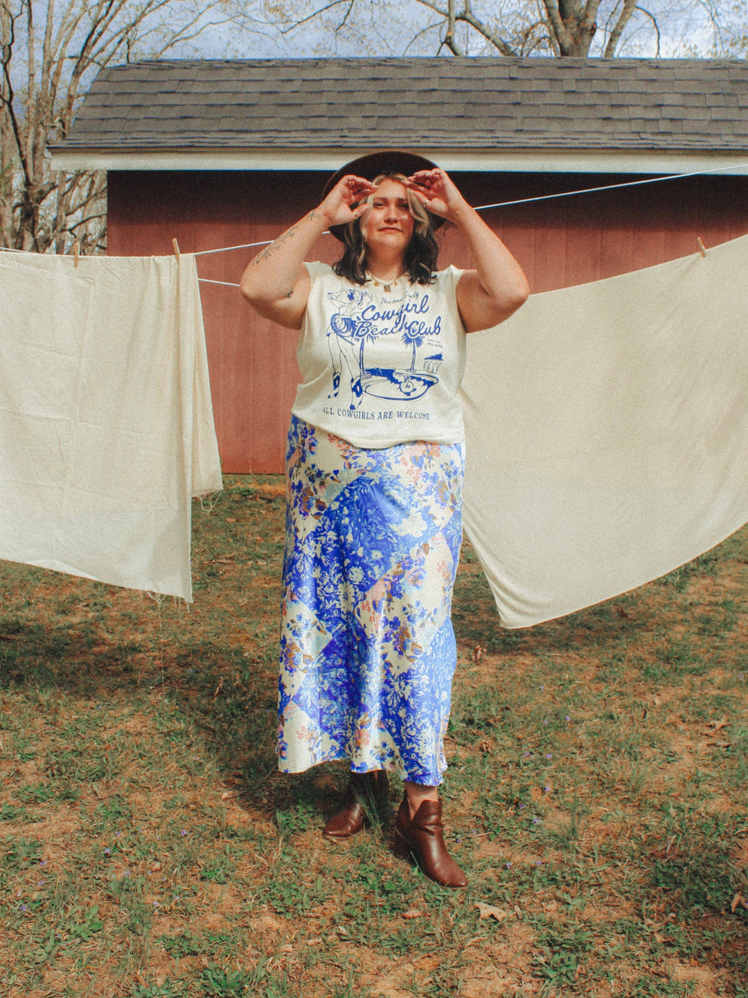 Cowgirl Beach Club, Western Vintage Cropped Muscle Tank