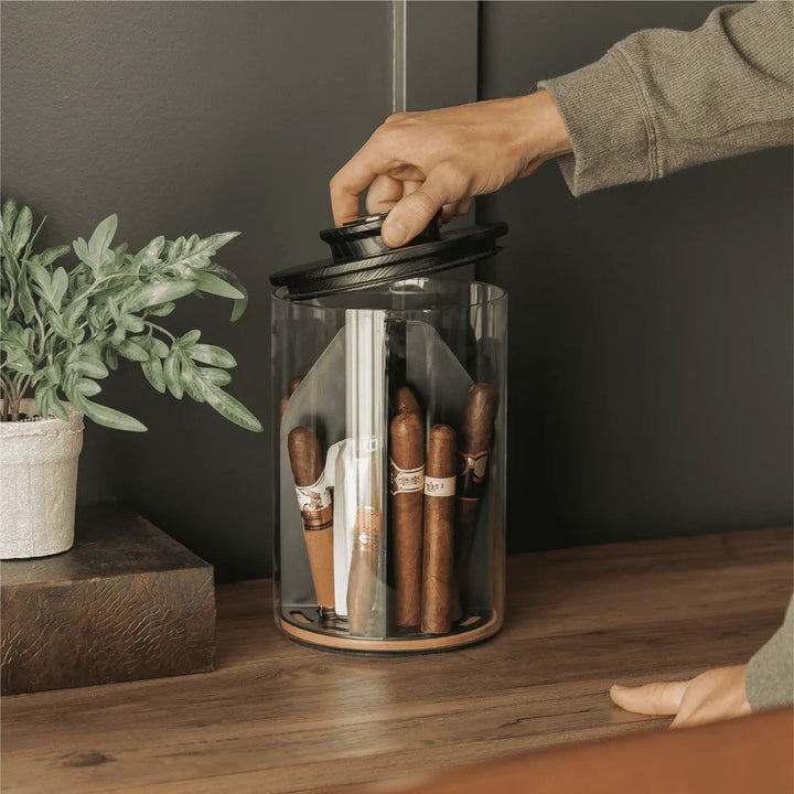 Cylinder Humidor - Glass Jar &amp; Ashwood Lid