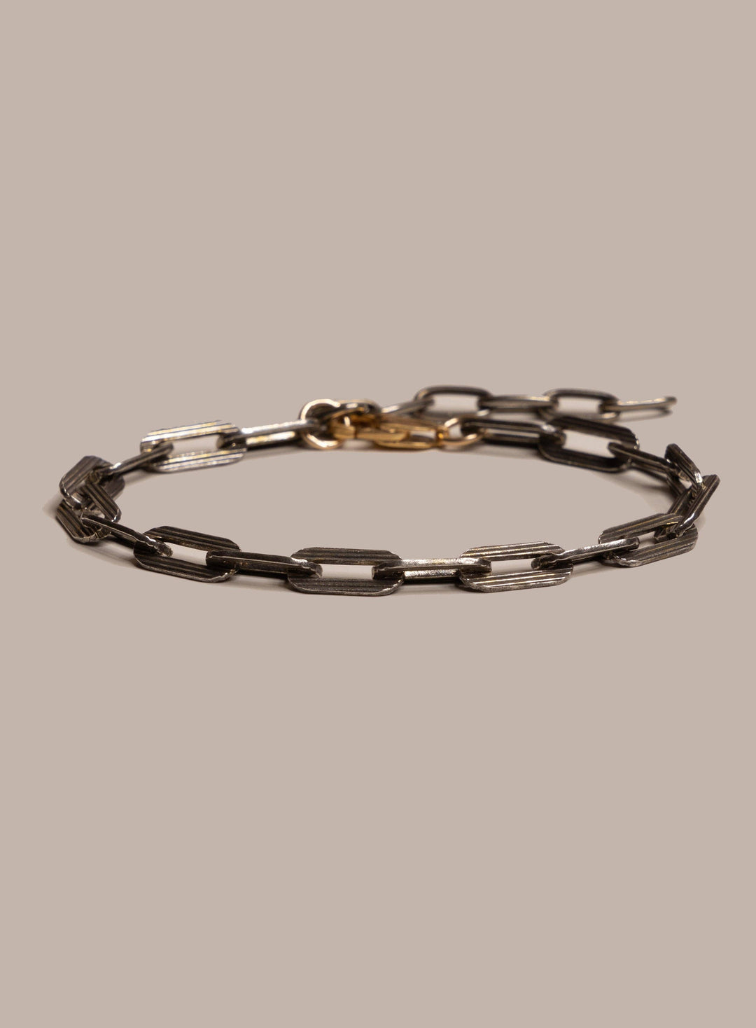925 Oxidized Sterling Silver Textured Cable Chain with 14k Gold Filled Contrast Clasp Bracelet for Men