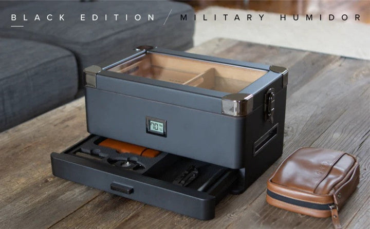 Military Glass Top Humidor 