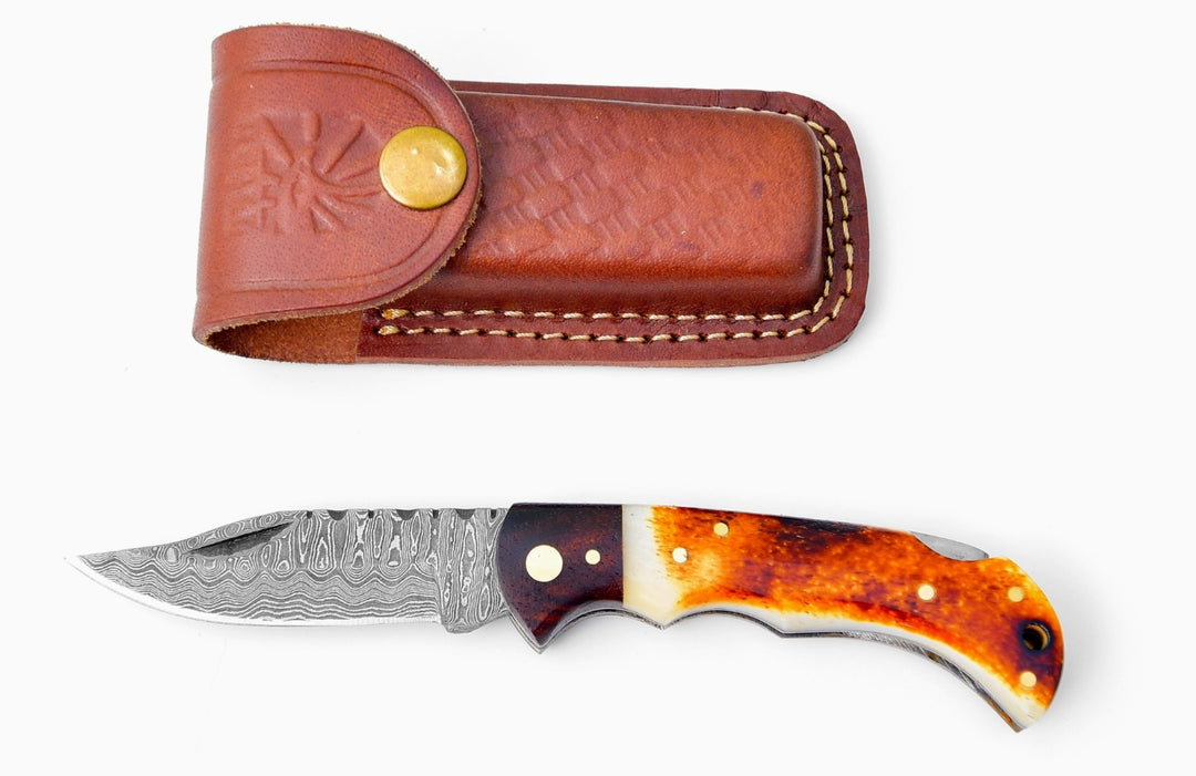 Titan Damascus Steel Pocket Knife Limited Run