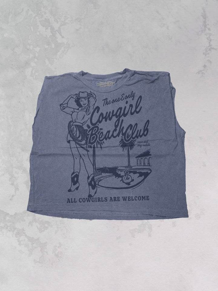 Cowgirl Beach Club, Western Vintage Cropped Muscle Tank