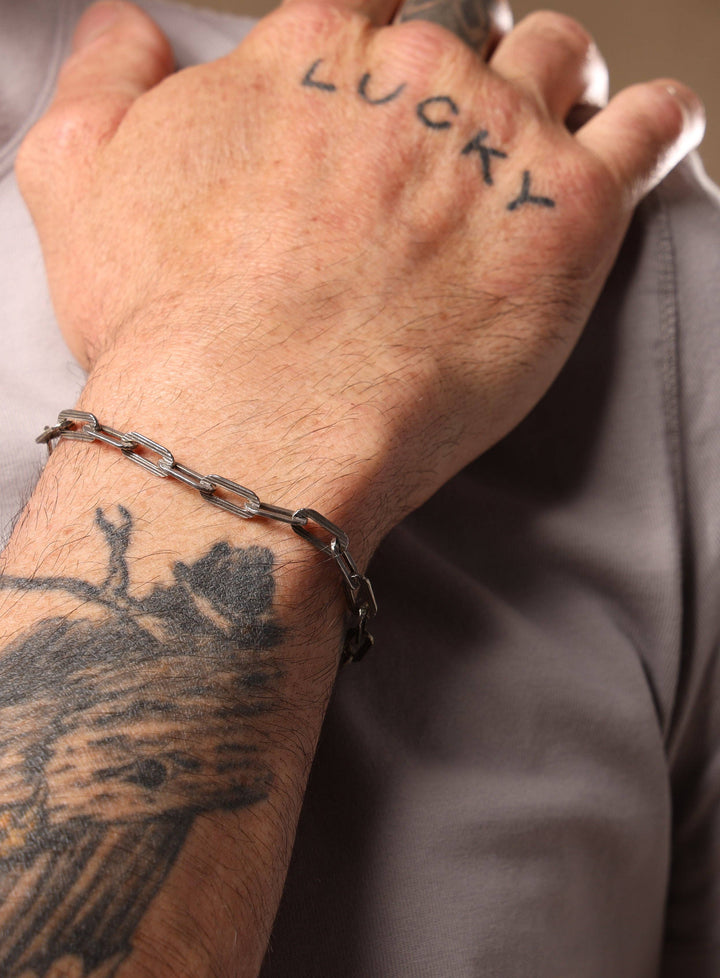 925 Oxidized Sterling Silver Textured Cable Chain with 14k Gold Filled Contrast Clasp Bracelet for Men