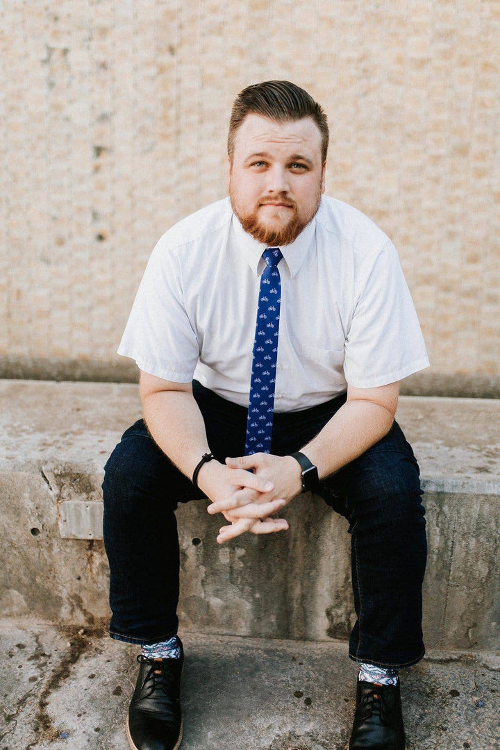 Cadence - Royal Blue Tie w/ White Bicycles