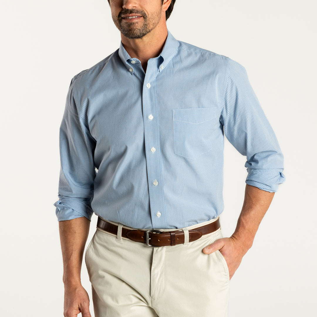 Duck Head LS Poplin Lawrence Micro Gingham Shirt - Lure Blue