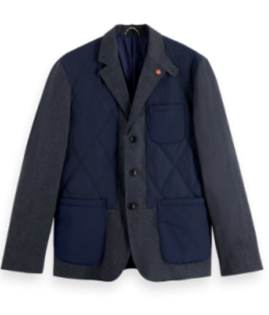 Colourblock Lightly Padded Mixed Fabric Blazer Jacket