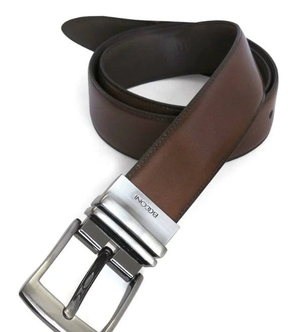 Boconi Mason Reversible Cognac/Brown Leather Belt With Metal Keepers