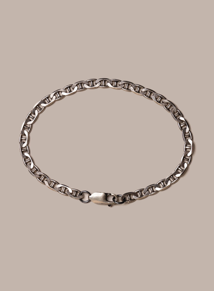 925 Oxidized Sterling Double Anchor Chain Bracelet for Men
