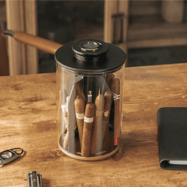Cylinder Humidor - Glass Jar &amp; Ashwood Lid