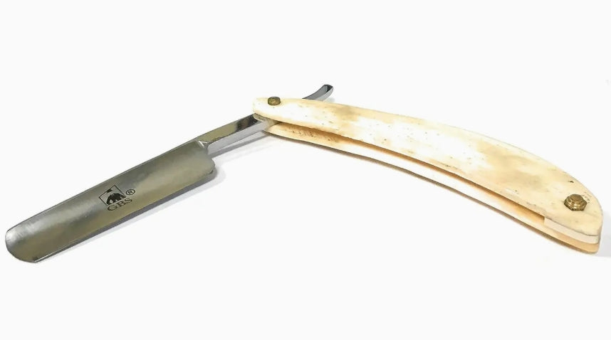 Ivory Horn Handle Straight Razor 6/8 Carbon Steel w/Case