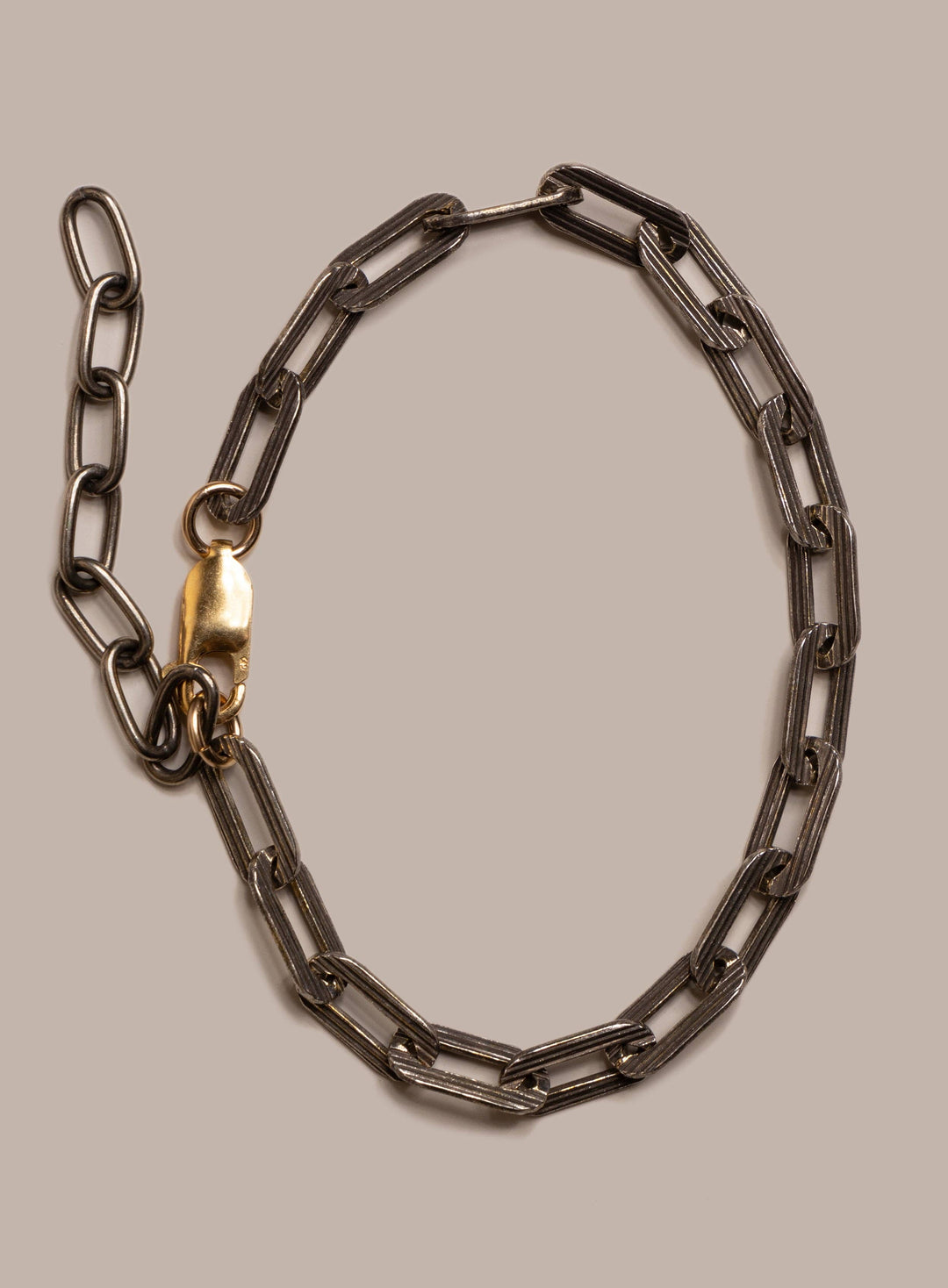 925 Oxidized Sterling Silver Textured Cable Chain with 14k Gold Filled Contrast Clasp Bracelet for Men