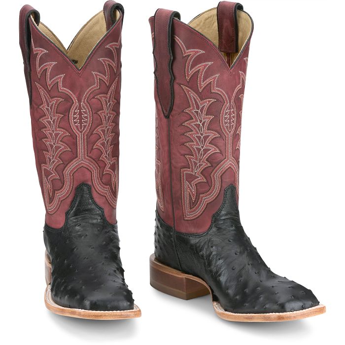 Justin - Chisolm 13" Full Quill Ostrich Boots - Shadow Black