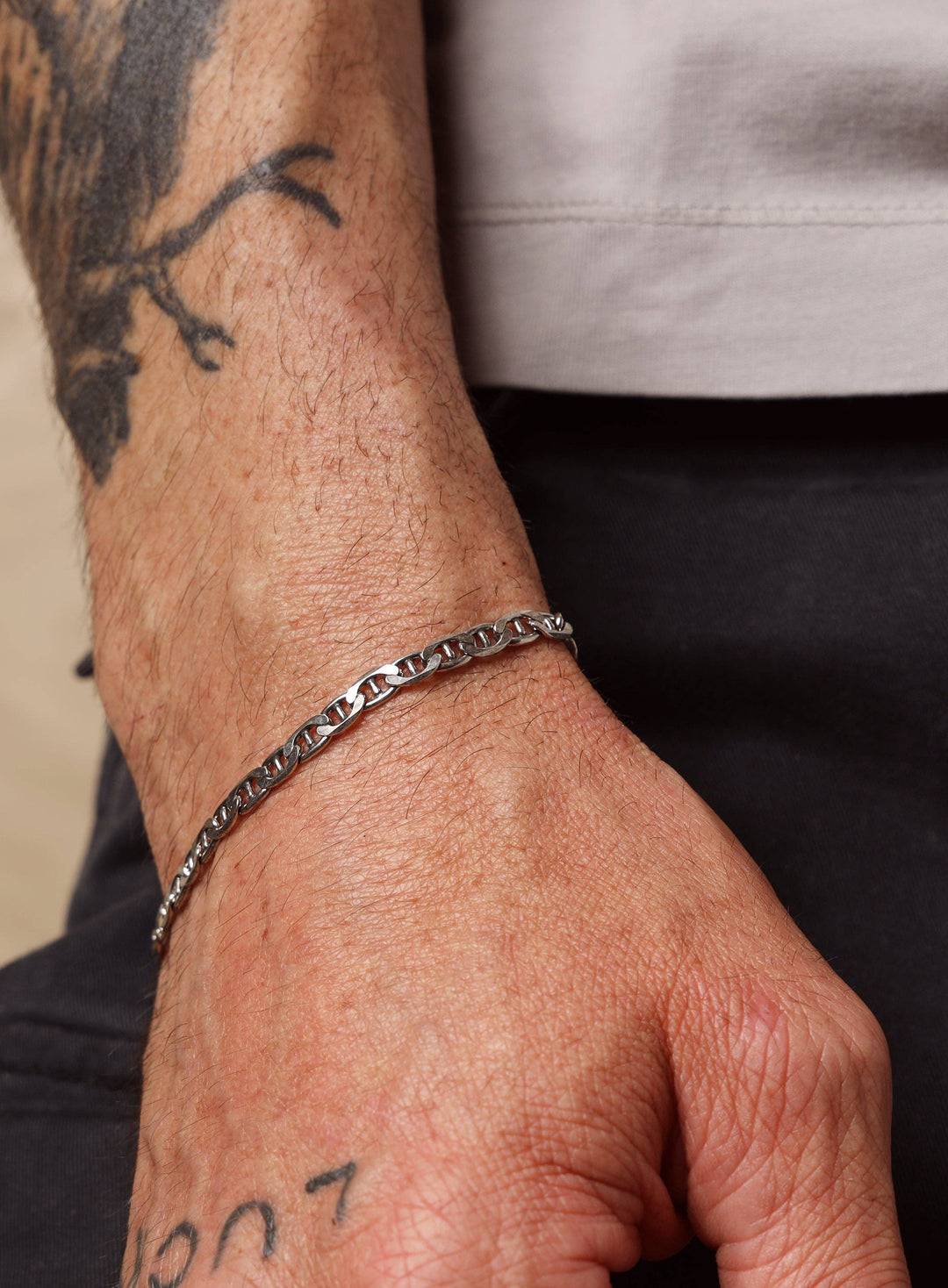 925 Oxidized Sterling Double Anchor Chain Bracelet for Men