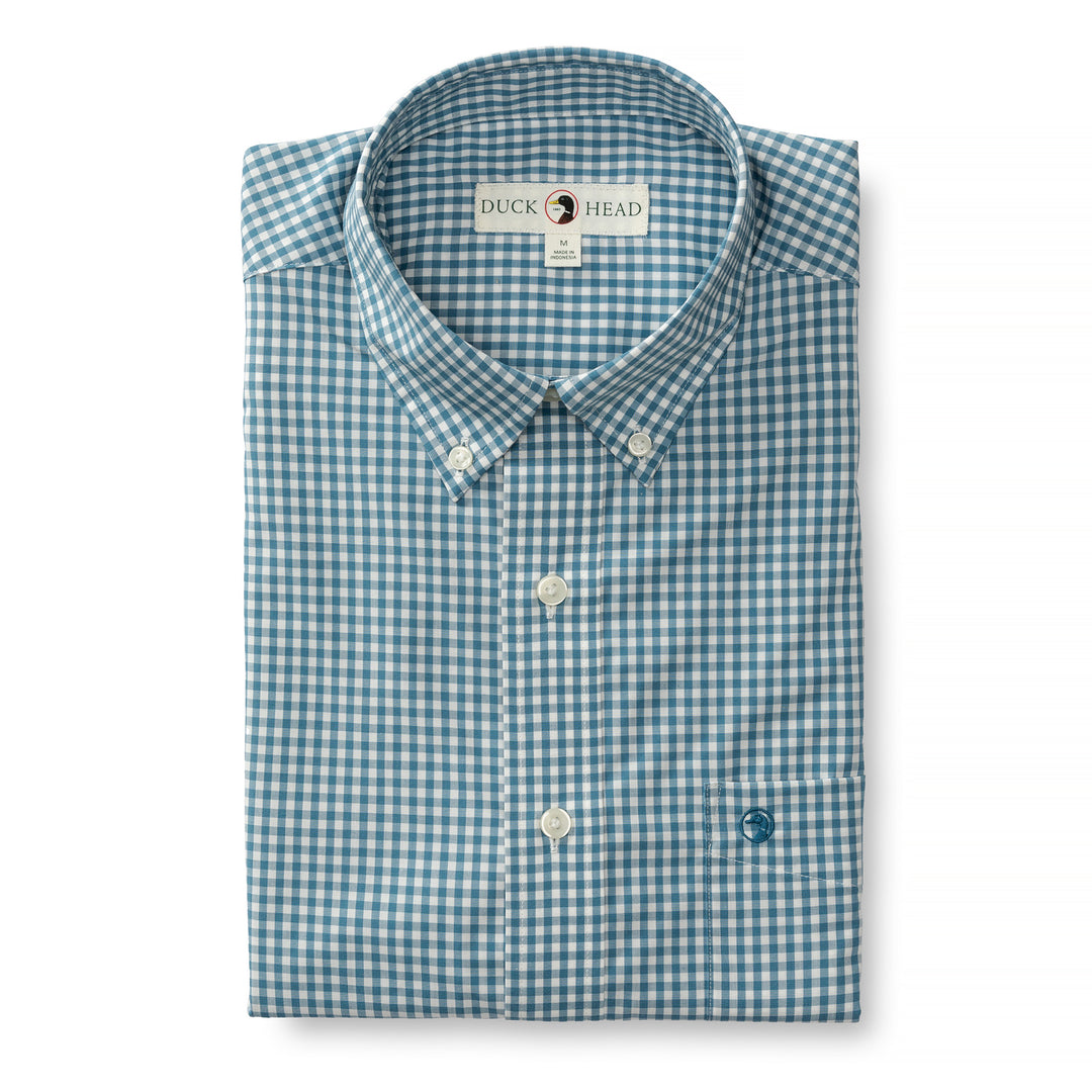 Duck Head Performance Poplin Walton Gingham Shirt - Aegean Blue