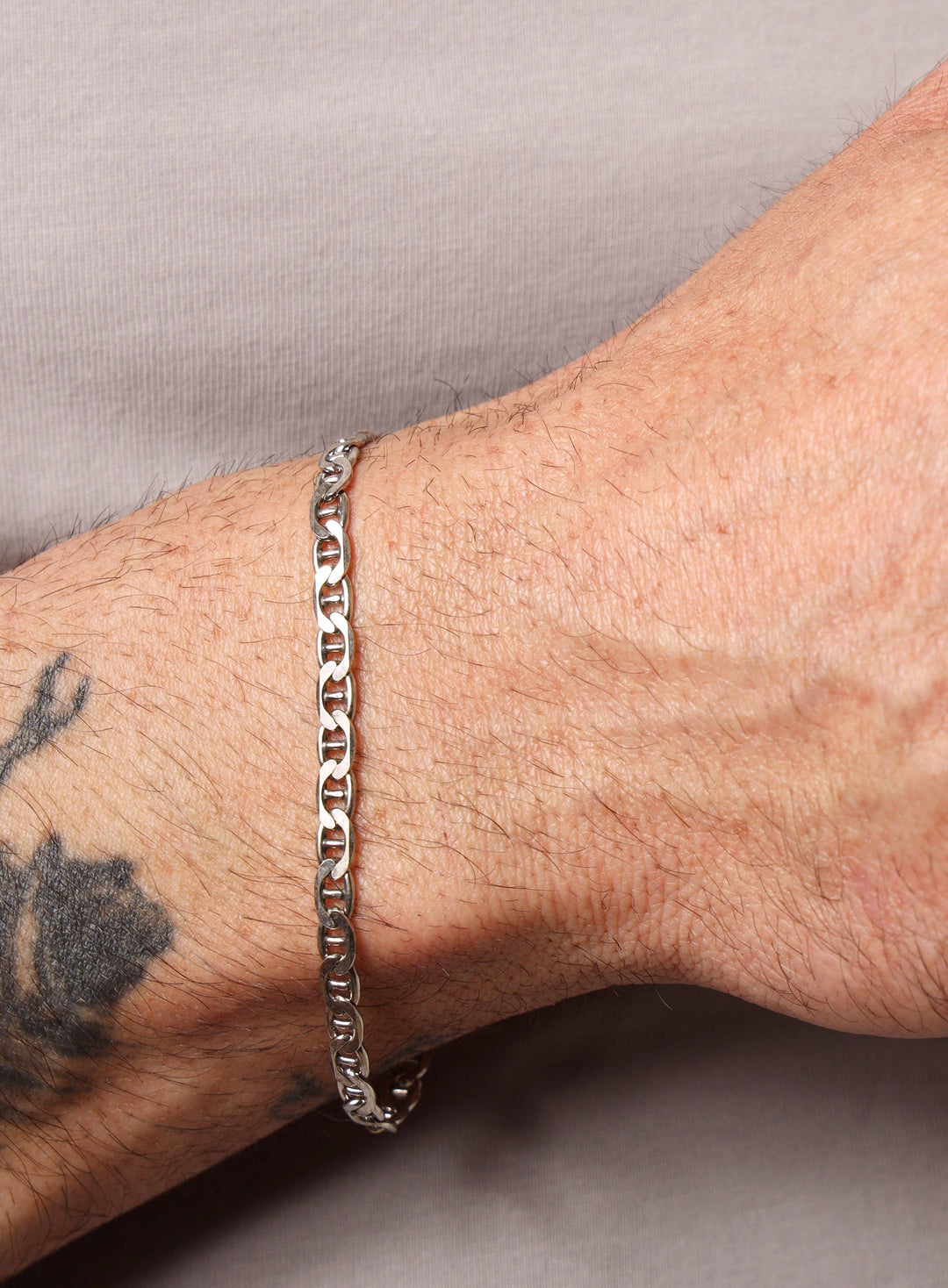 925 Oxidized Sterling Double Anchor Chain Bracelet for Men